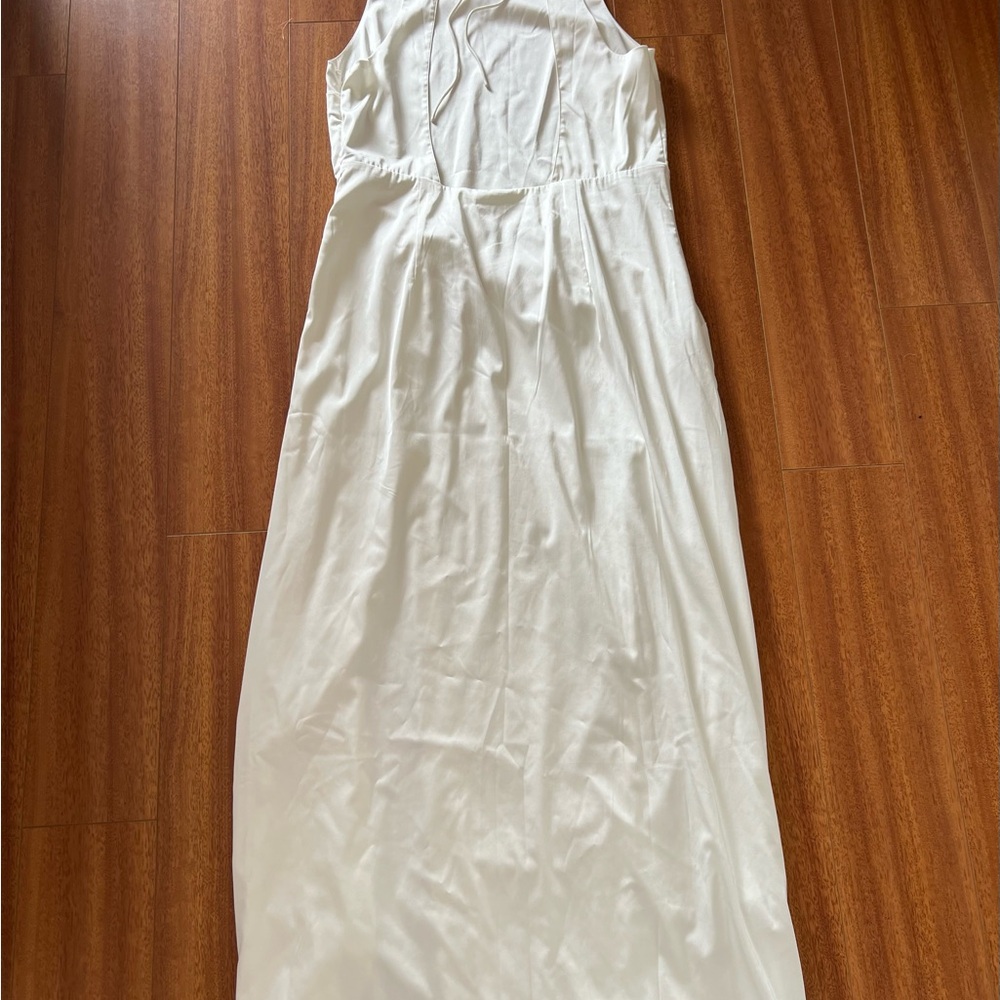 Abercrombie & Fitch Draped Wrap Skirt Maxi Dress Satin Sleeveless Slit White XL - Picture 15 of 16